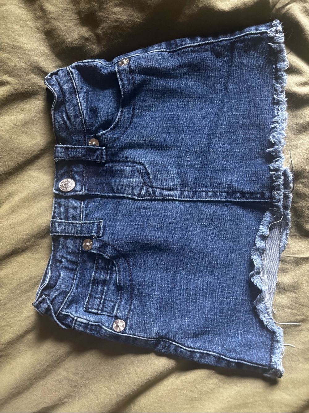 True Religion Dark Blue Denim Frayed Hem Skirt